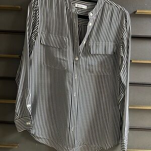 Equipment Black and White Striped Silk Shirt